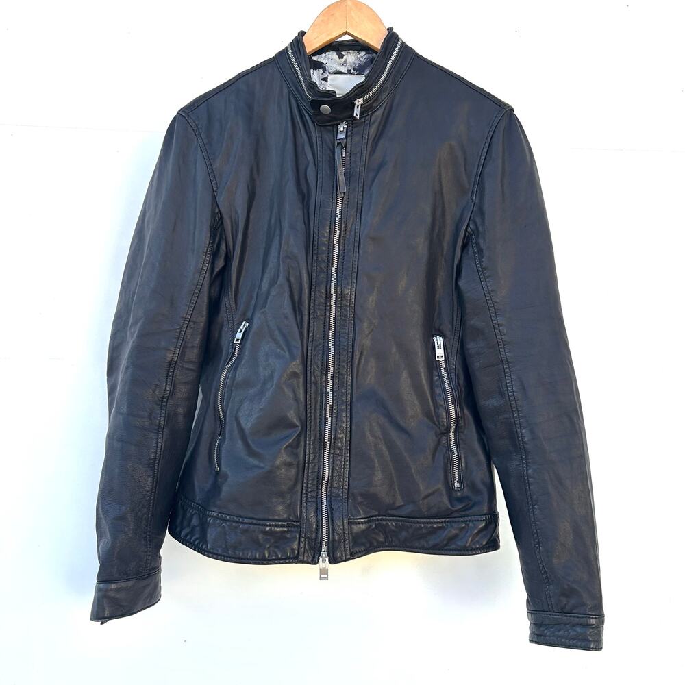 J. Lindeberg Men’s Moto Biker Leather Jacket Zip Black Medium J.Lindberg - Picture 2 of 12